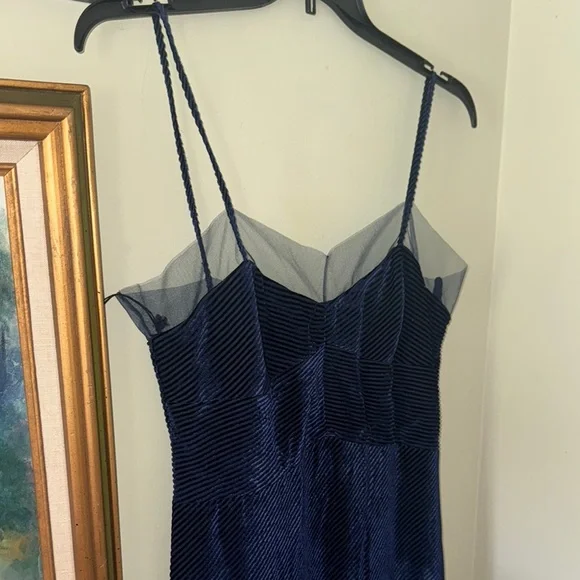 Fendi tulle-trimmed devoré-velvet dress Elegant Navy Blue Velvet Dress Size M 44 - Picture 5 of 11